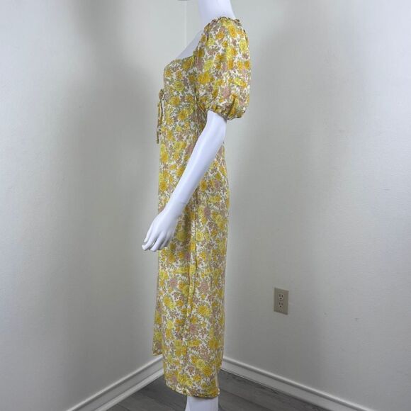 Faithfull The Brand Juniper Women Size 6 Yellow Floral Garden Midi NEW Dress - Picture 6 of 16
